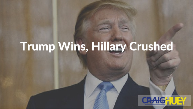 Trump triumphs, and Hillary is defeated.