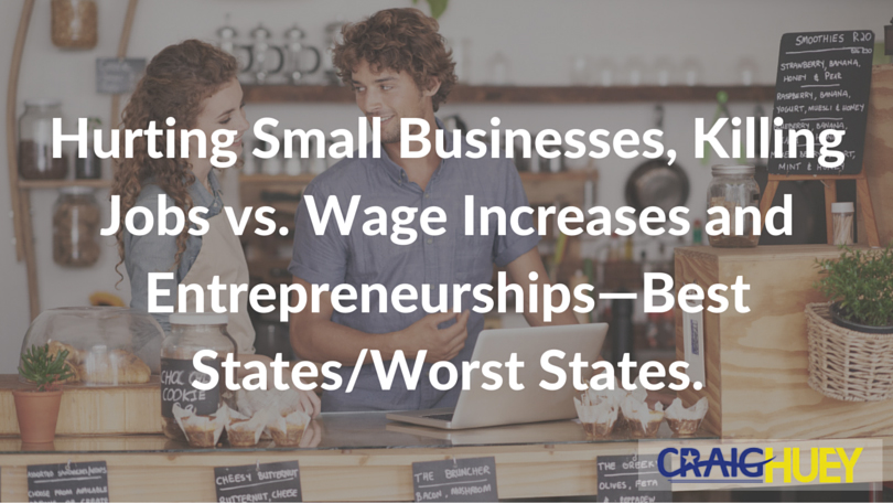 Adversely Impacting Small Enterprises, Eliminating Jobs vs. Salary Boosts and Entrepreneurial Opportunities—Top States/Bottom States.