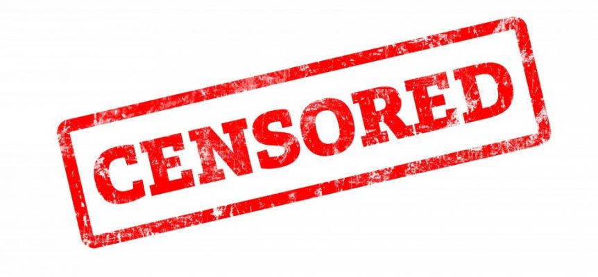 Censored letter in a rectangle box, all in red
