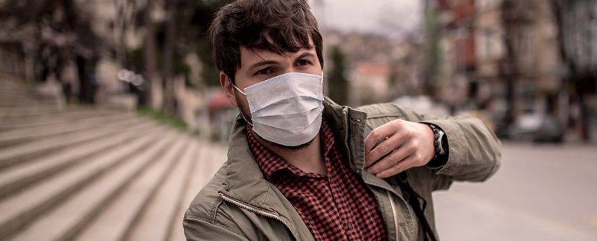 A man is wearing mask