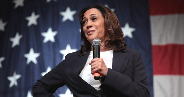 Kamala Harris address the media