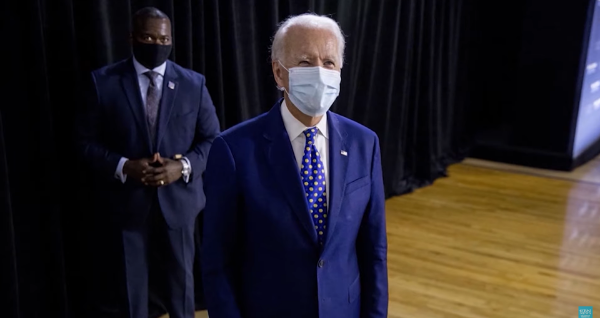 Joe Biden wearing white mask
