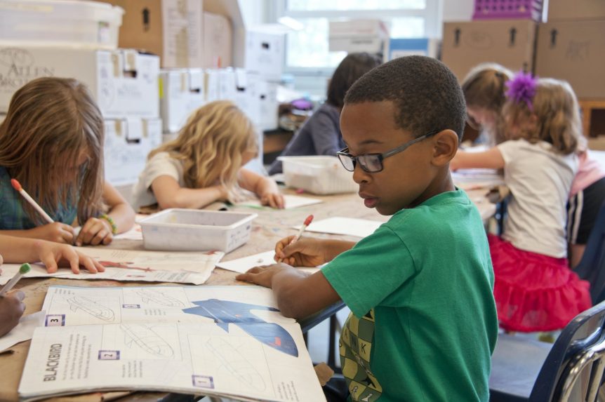 Kids are studying in the school