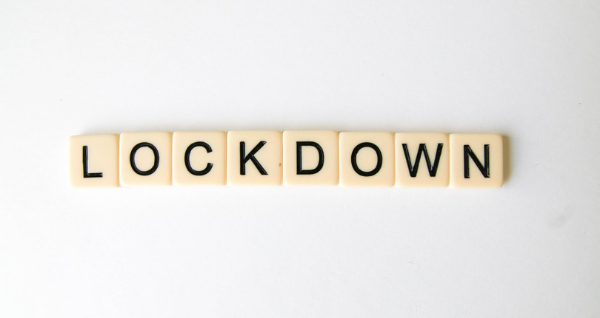 The lockdown word in plastic block