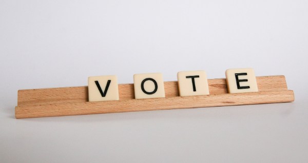 Vote word in wooden block