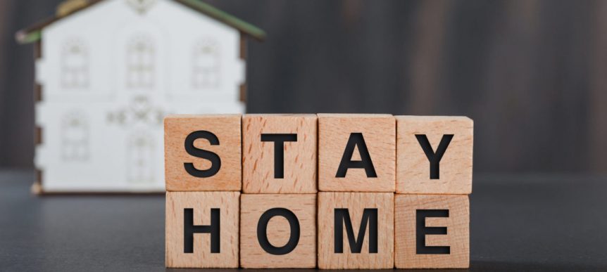 Stay home on a wooden block