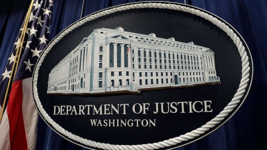 The Department of Justice building image with the name and place