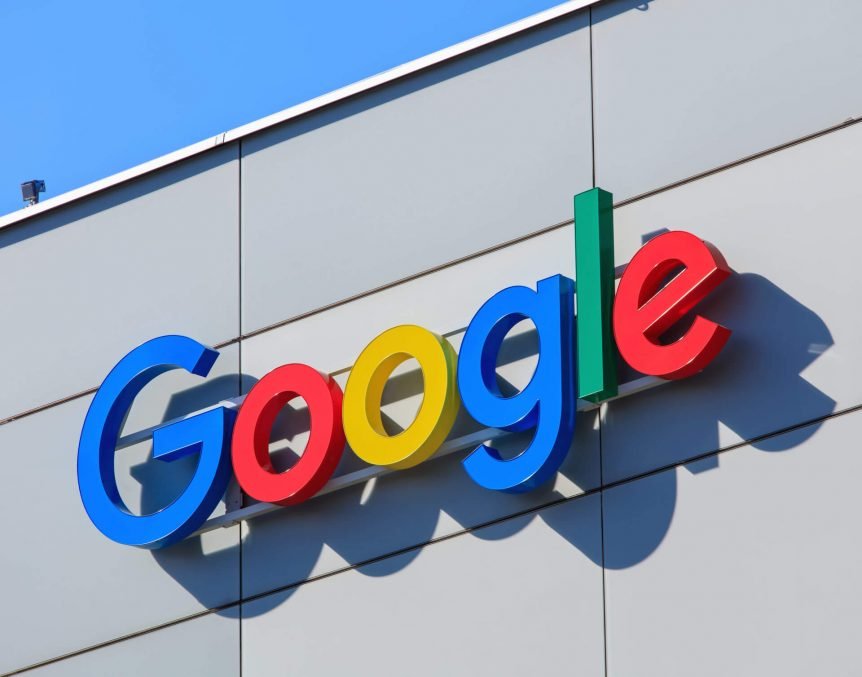 Google logo on the wall of a builidng