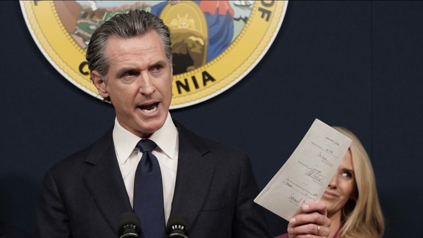 Gavin Newsom addresses the media
