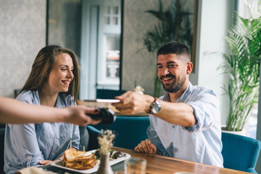 A couple eating in a restaurant