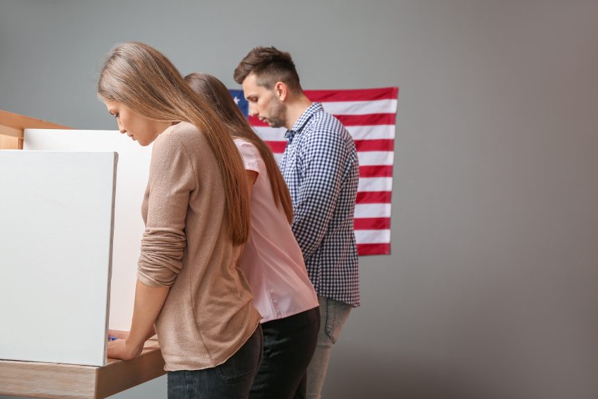 People voting at polling station in USA