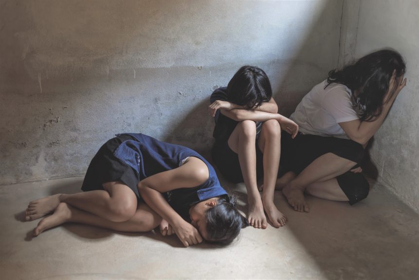 Women of victim in the room, Prostitution or Human trafficking